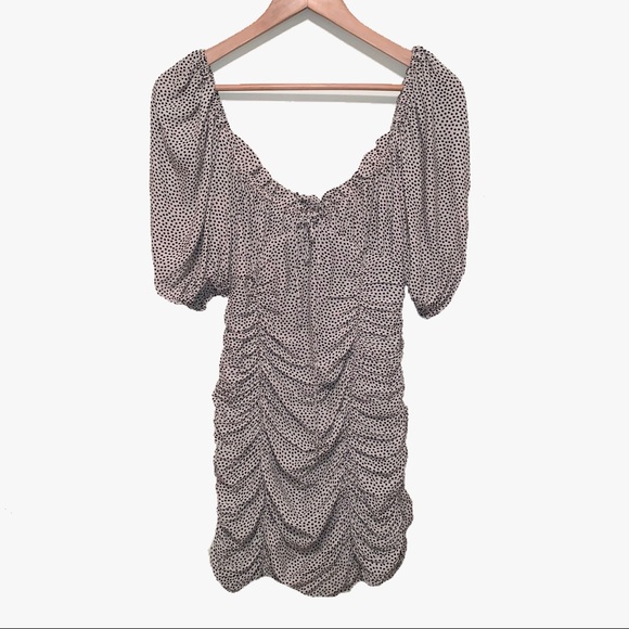 NWT Zara Draped Ruched Polka Dot Mini Dress - Picture 3 of 8